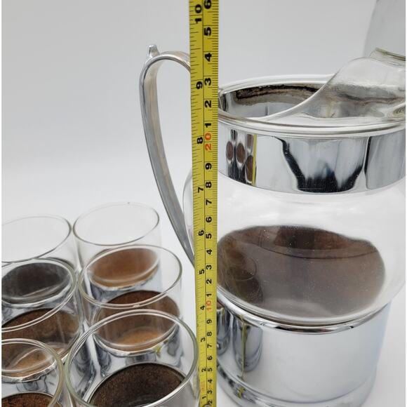 1950s Mid Century Modern Insulated Chrome Hellerware Pitcher & Glass Set MCM - Picture 13 of 16